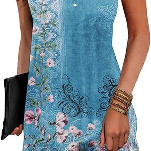 Womens Summer Dress Casual Boho Floral V Neck Sleeveless Beach Vacation